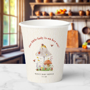 Little Lady Ladybug Mushroom Flowers Baby Shower Paper Cups