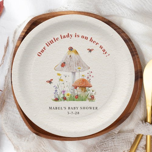 Little Lady Ladybug Mushroom Flowers Baby Shower Paper Plates