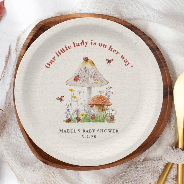 Little Lady Ladybug Mushroom Flowers Baby Shower Paper Plates (Creator Uploaded)
