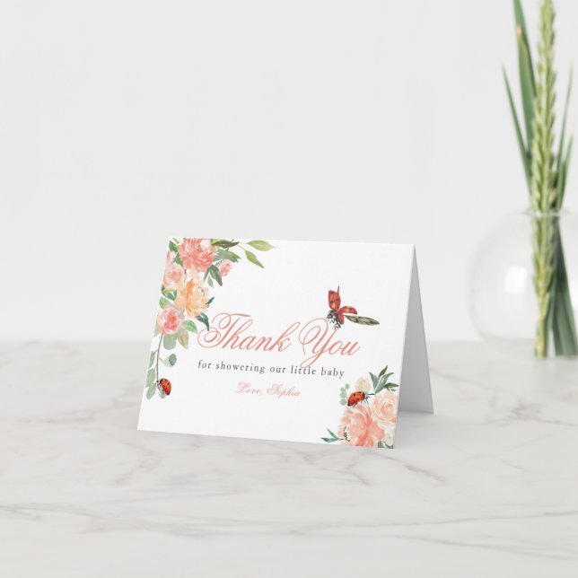 Little Lady Ladybug Roses Baby Shower Thank You Card (Front)