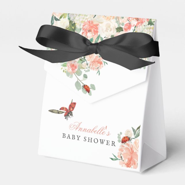 Little Lady Ladybug Roses Girl Baby Shower Favor Boxes (Front Side)