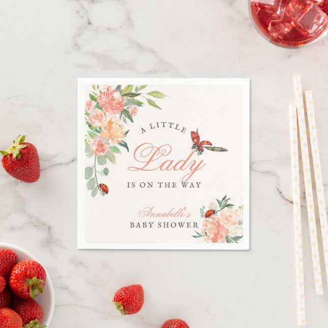 Little Lady Ladybug Roses Girl Baby Shower Napkins (Insitu)