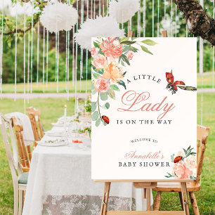 Little Lady Ladybug Roses Girl Baby Shower Welcome Foam Board