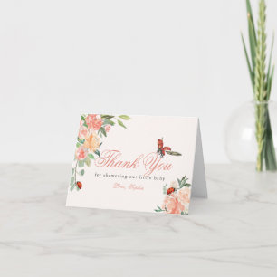 Little Lady Ladybug Roses Pink Baby Shower Letterpress Thank You Card