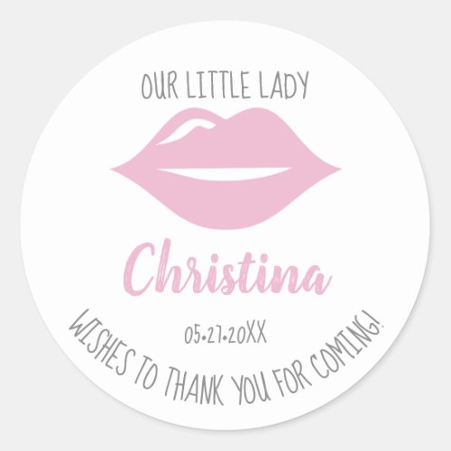 Little Lady Lips illustration first birthday Classic Round Sticker