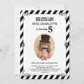 Little Lady Mustache Bash Birthday Photo Invite