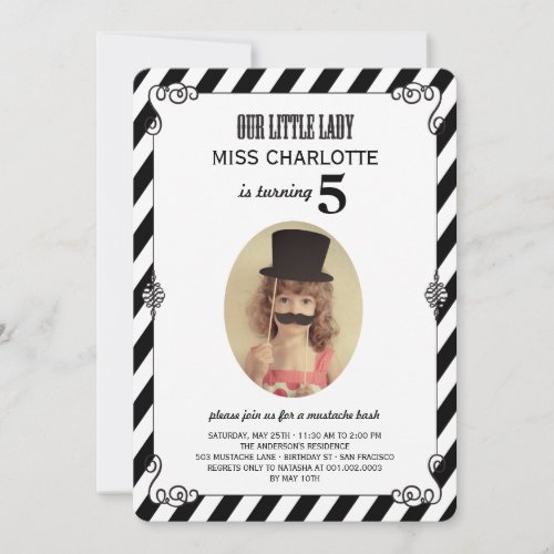 Little Lady Mustache Bash Birthday Photo Invite