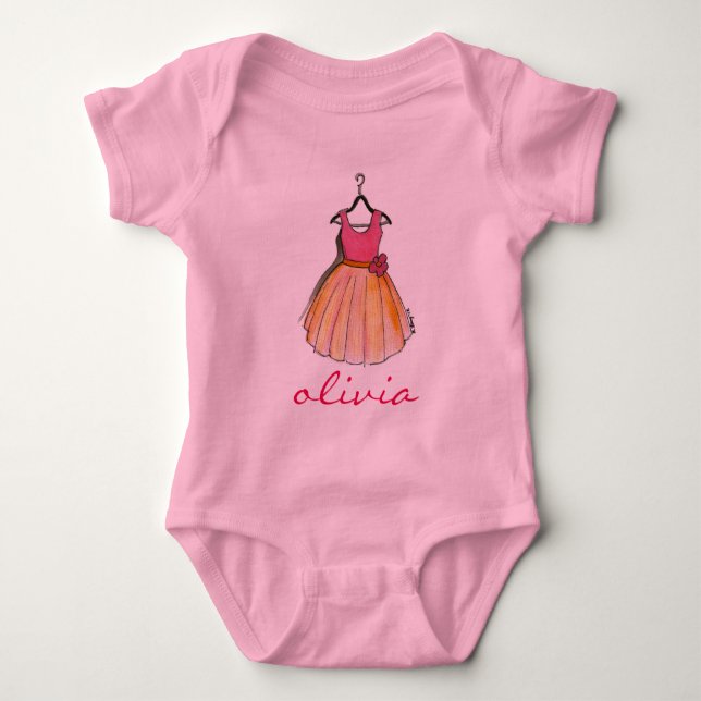 Little Lady Personalized Pink Pretty Party Dress Baby Bodysuit (Front)
