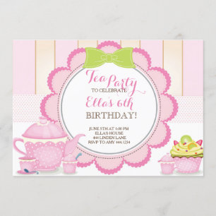Little Lady Tea Party Birthday Party Invitations
