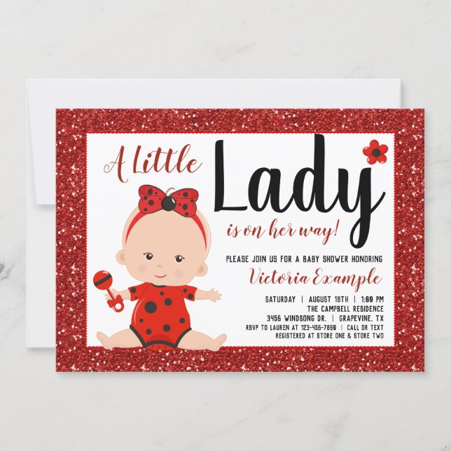 Little Ladybug Baby Girl Baby Shower Invitation (Front)