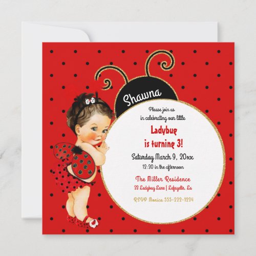 Little Ladybug Baby Girl Red Black Invitation