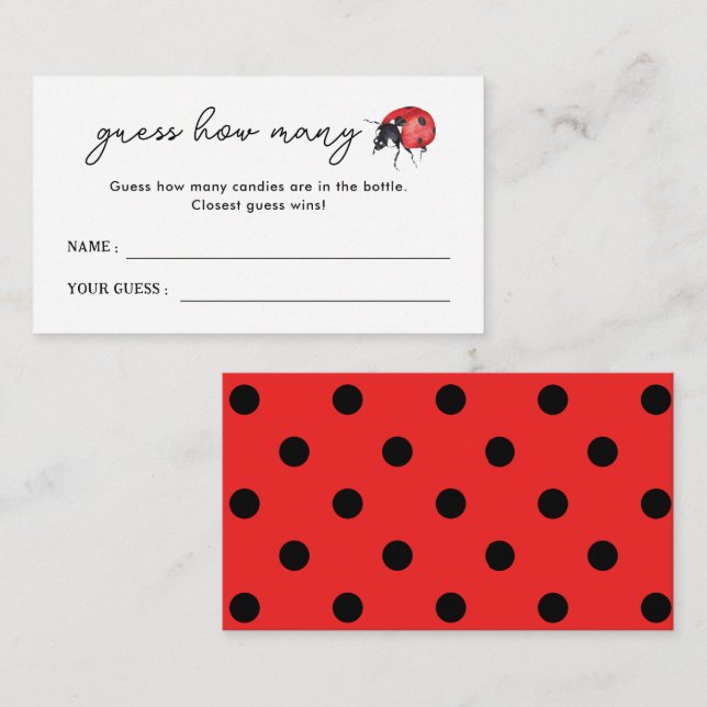 Little Ladybug Baby Shower Guess How Many Game Enclosure Card (Front/Back)
