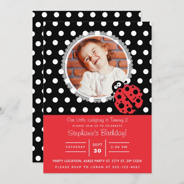 Little Ladybug Birthday Invitation (Front/Back)