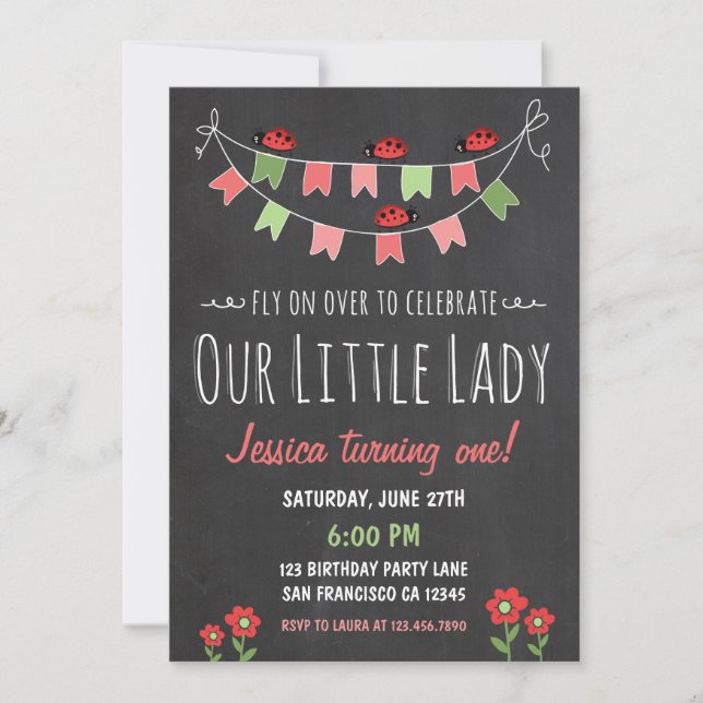 Little Ladybug Birthday Invitation (Front)