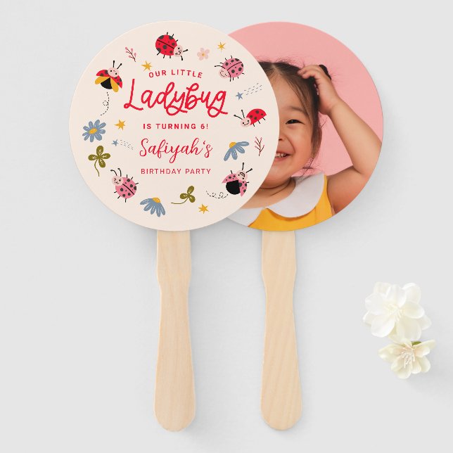 Little Ladybug Birthday Party Photo  Hand Fan (Front and Back)