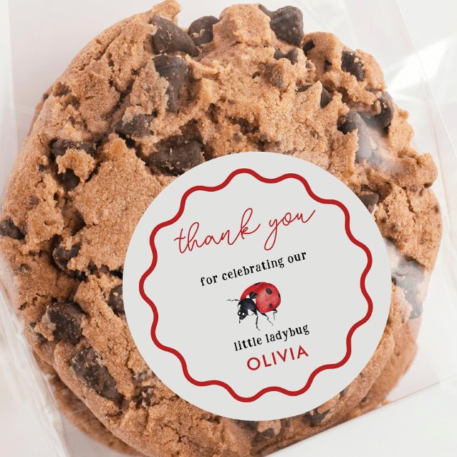 Little Ladybug Birthday Party Thank You Classic Round Sticker (Creator Uploaded)