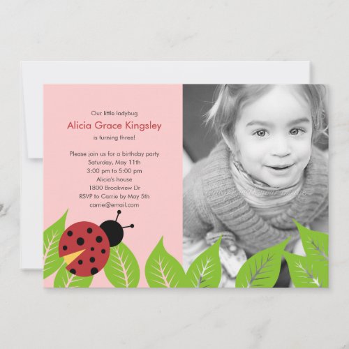 Little Ladybug Birthday Photo Invitation _ Pink