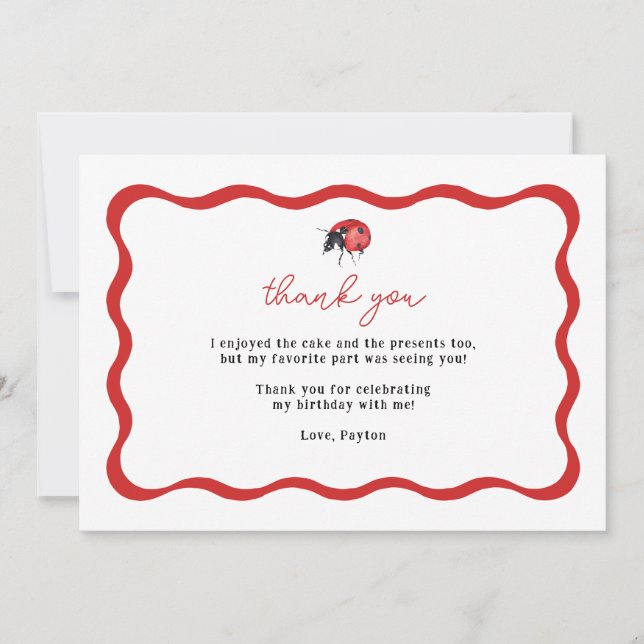 Little Ladybug Birthday Thank You Card (Front)
