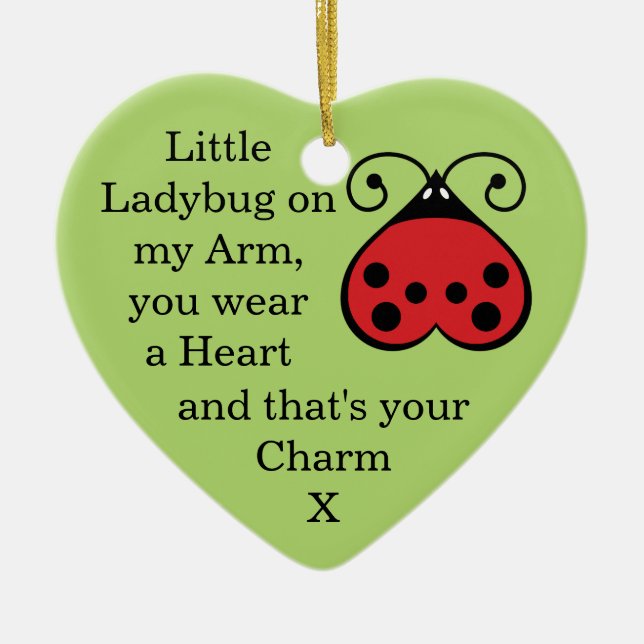 Little Ladybug Charming Heart Shape Ornament Green (Front)