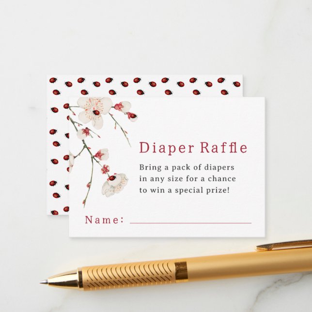 Little Ladybug Diaper Raffle Baby Shower  Enclosure Card (Front/Back In Situ)
