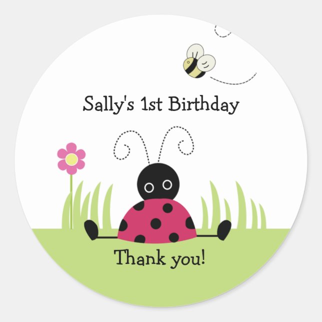 Little Ladybug Favor Sticker Baby Shower Birthday (Front)