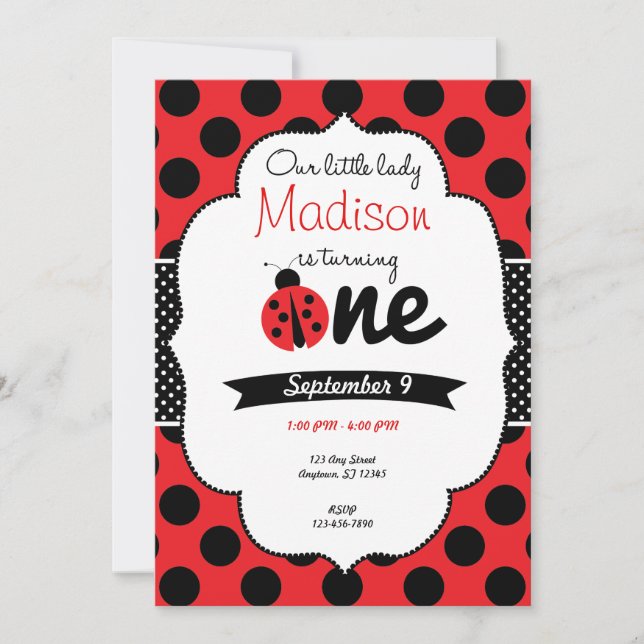 Little Ladybug First Birthday Polka Dot Invitation (Front)