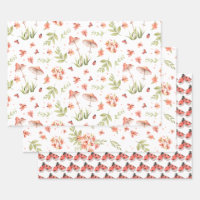 Little Ladybug Floral Watercolor Three Pack Wrapping Paper Sheets