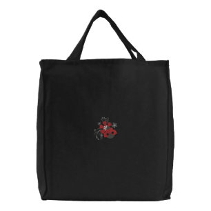 Little Ladybug & Flowers Embroidered Tote Bag
