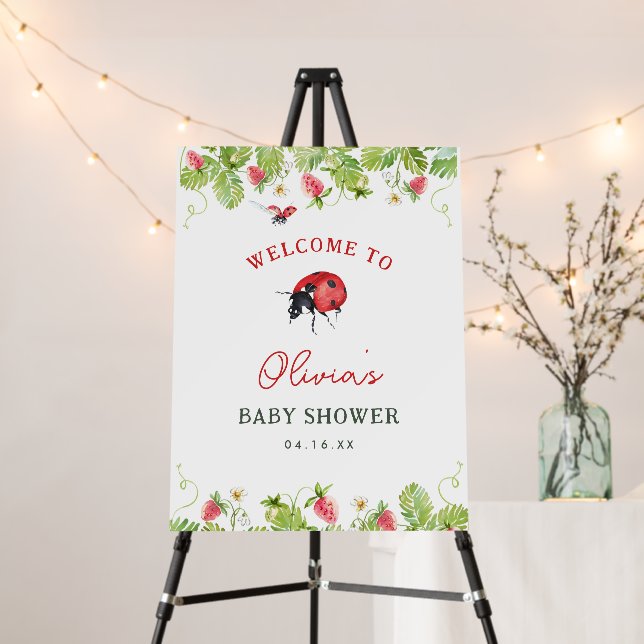 Little Ladybug Girl Baby Shower Welcome Sign (In Situ (Stand))