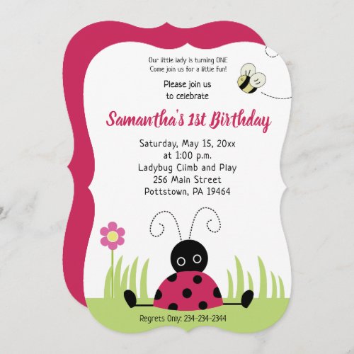 Little Ladybug Girl Birthday Invitation Die Cut
