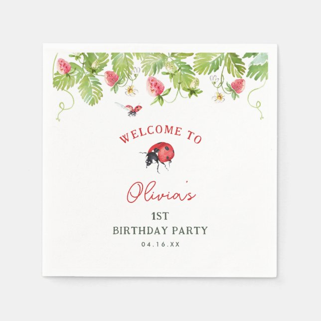 Little Ladybug Girl Birthday Party  Napkins (Front)