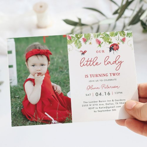 Little Ladybug Girl Birthday Party Photo Invitation