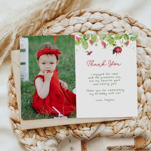 Little Ladybug Girl Birthday Party Photo Thank You Card