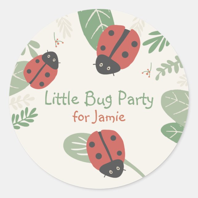 Little Ladybug Kid's Party Round Stickers (Front)