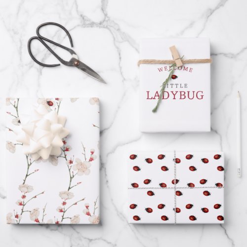 Little Ladybug Pattern Boho  Wrapping Paper Sheets