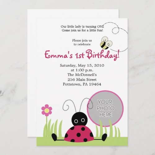 Little Ladybug Photo Birthday Invitation