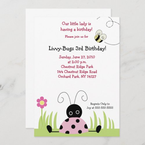 Little Ladybug Pink 5x7 Birthday Invitation