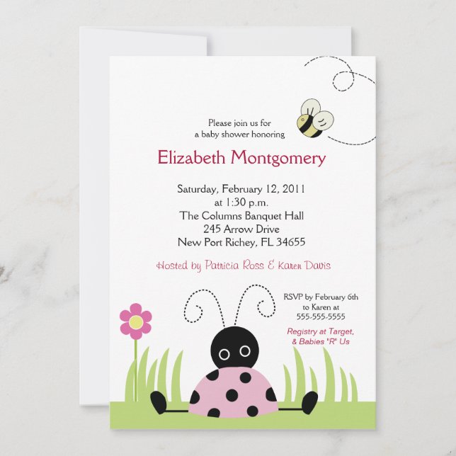 Little Ladybug (Pink) Baby Shower 5x7 Invitation (Front)