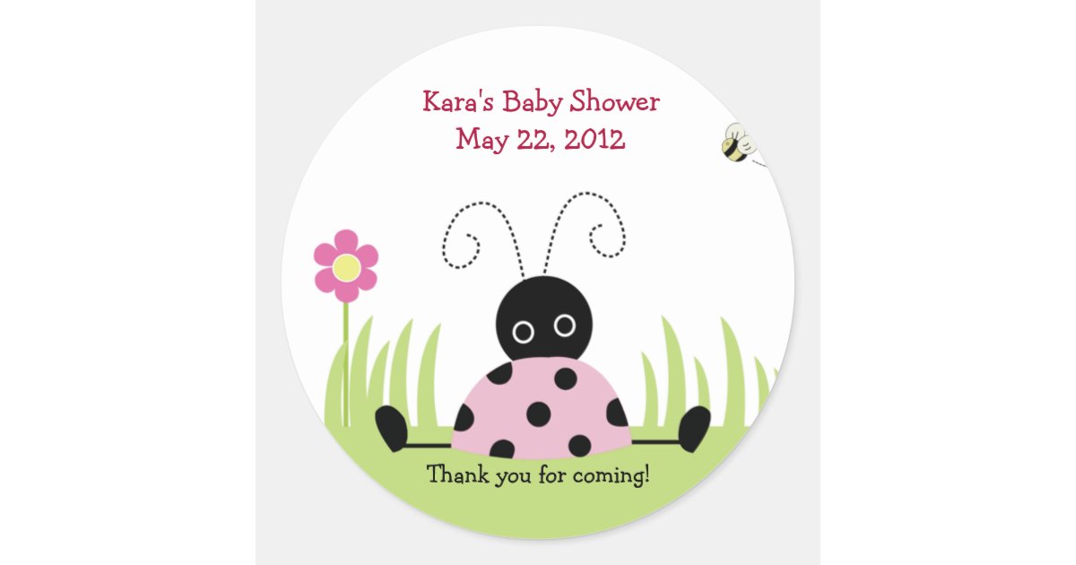 Little Ladybug Pink Baby Shower Favor Sticker Zazzle Com