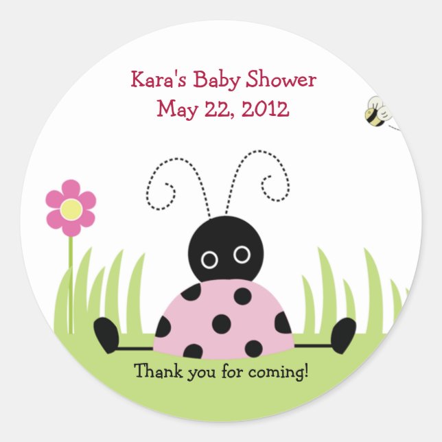 Little Ladybug (Pink) Baby Shower Favor Sticker (Front)