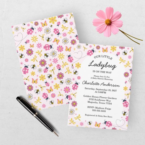 Little Ladybug Pink Girl Baby Shower  Invitation