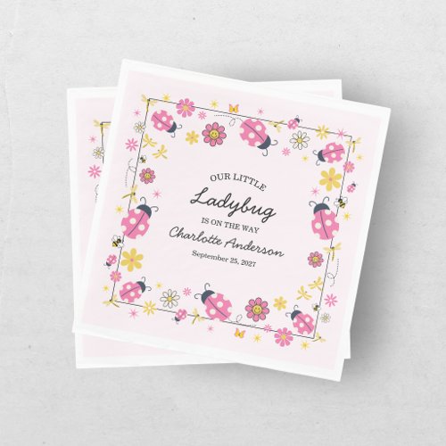 Little Ladybug Pink Girl Baby Shower  Napkins