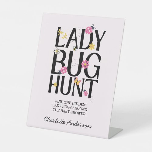 Little Ladybug Pink Girl Baby Shower  Pedestal Sign