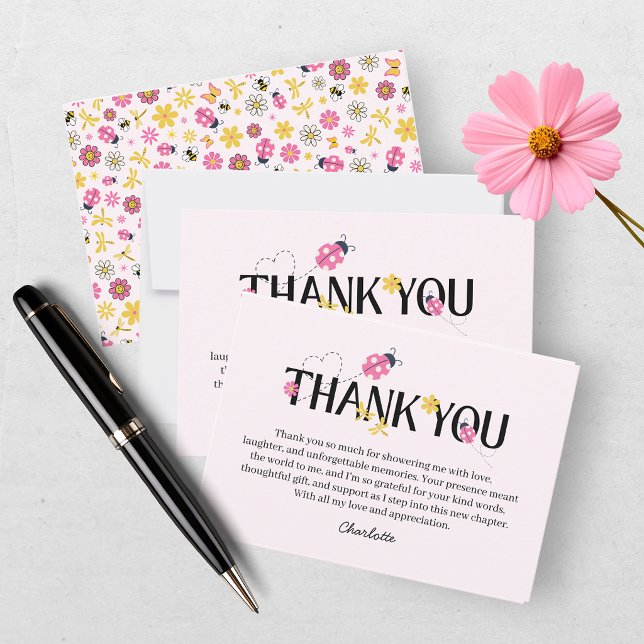 Little Ladybug Pink Girl Baby Shower  Thank You Card (Creator Uploaded)