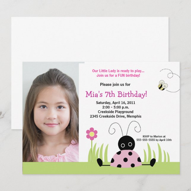 Little Ladybug Pink Girl Birthday Template (Front/Back)