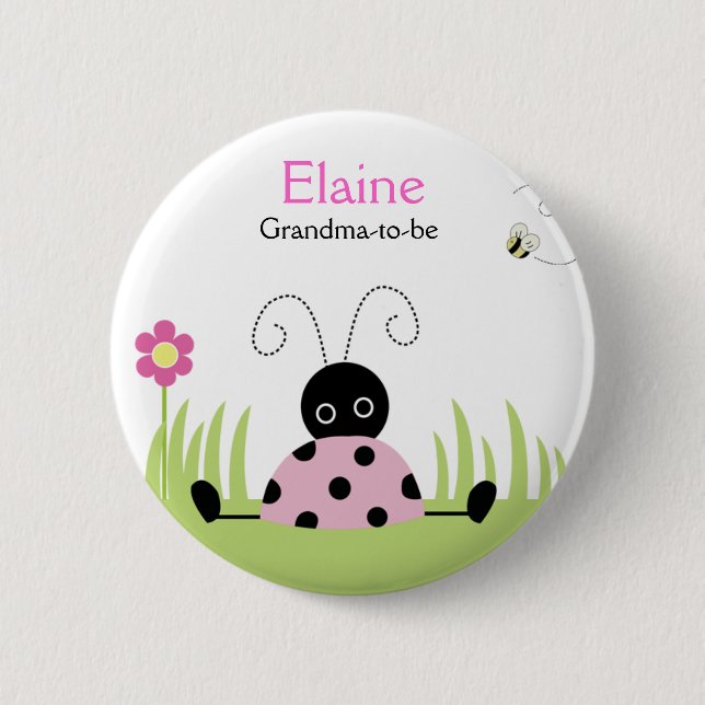 Little Ladybug Pink NAME TAG Personalized Button (Front)