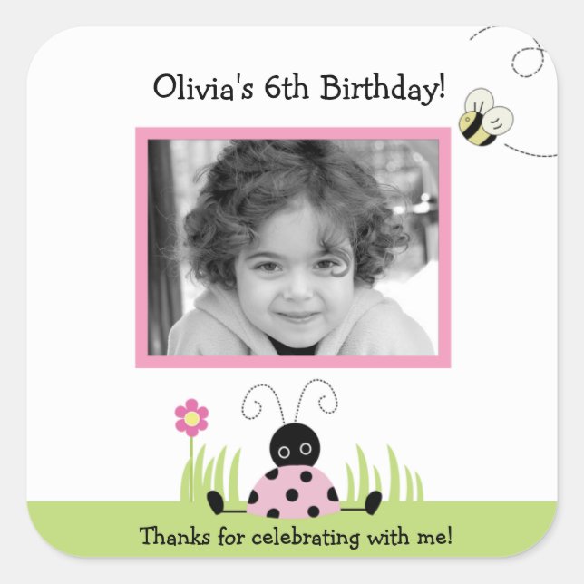 Little Ladybug (Pink) Photo SQUARE Favor Sticker (Front)