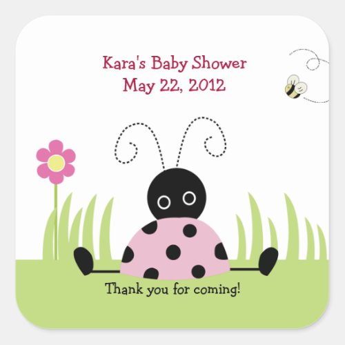 Little Ladybug Pink SQUARE Favor Sticker