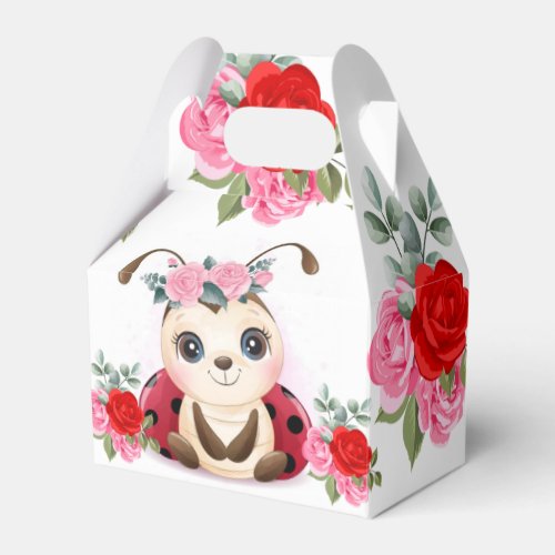 Little Ladybug Red Pink Floral Girl Baby Shower Favor Boxes