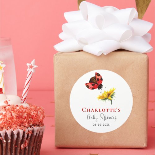 Little Ladybug Sunflower Baby Shower Classic Round Sticker